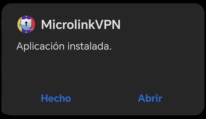 «Aplicación instalada» → «Abrir».